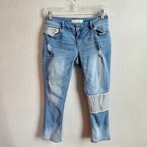 C Est 1946 Denim Patchwork Distressed Low Rise Crop Jeans Women's 2 Light Wash